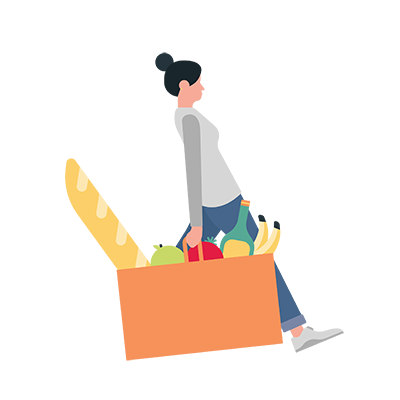 Fiatal nő teli bevásárló szatyrot visz a kezében - illusztráció